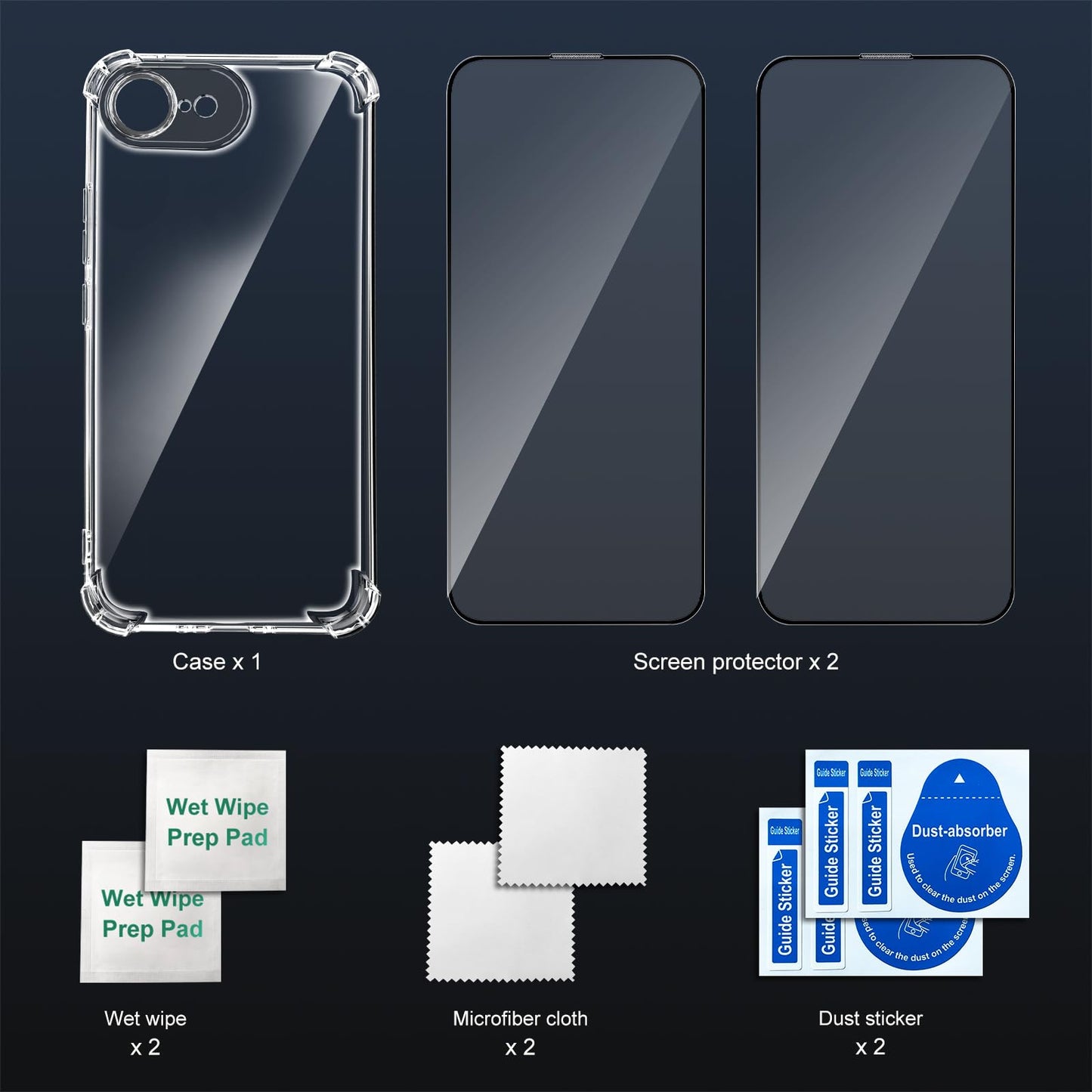 Tentoki Crystal Clear Protection Kit for iPhone 16e iPhone SE 4 2025 iPhone 16 SE - Case + 2 HD Glass