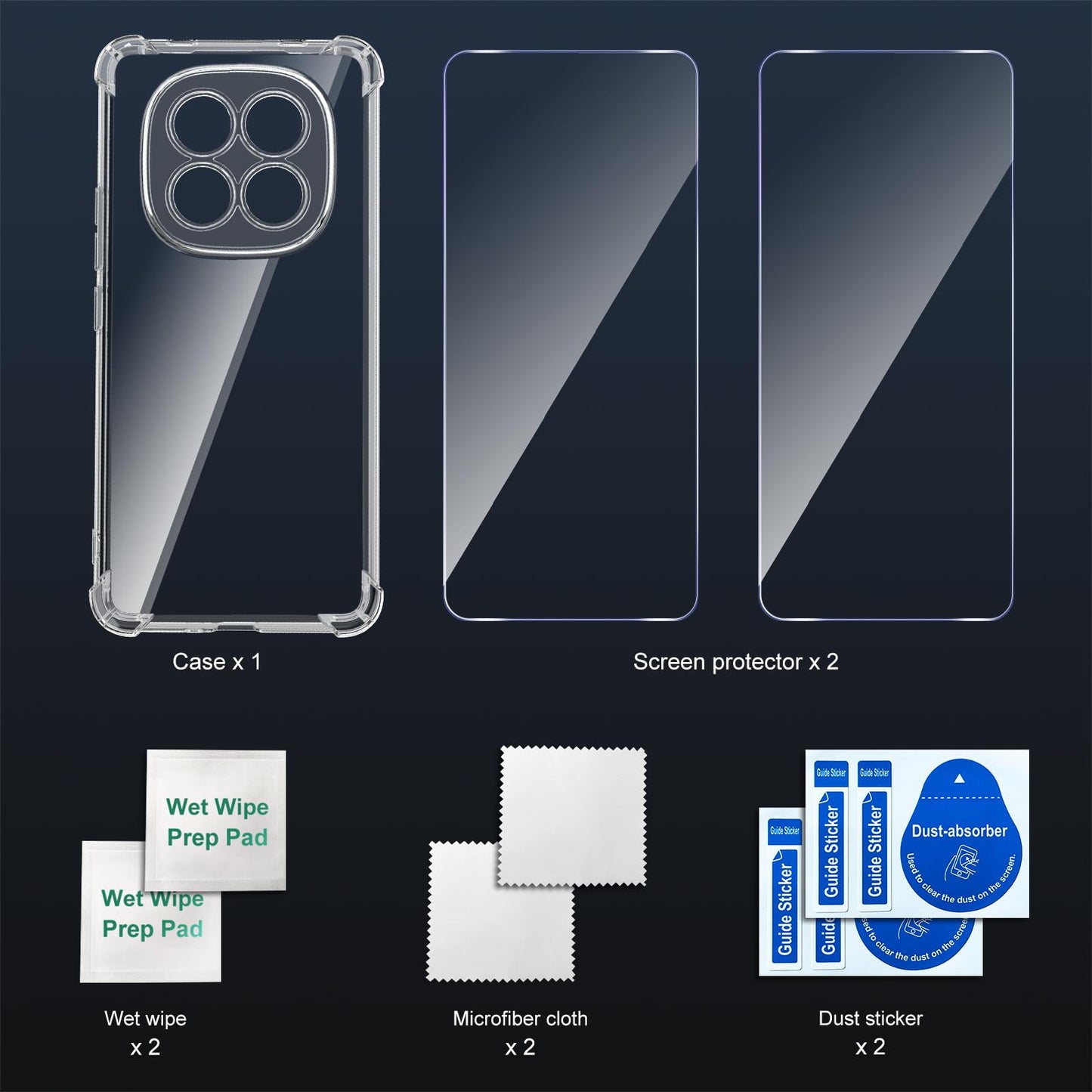 Tentoki Crystal Clear Protection Kit for Xiaomi Redmi Note 15 Pro 5G - Case + 2 HD Glass