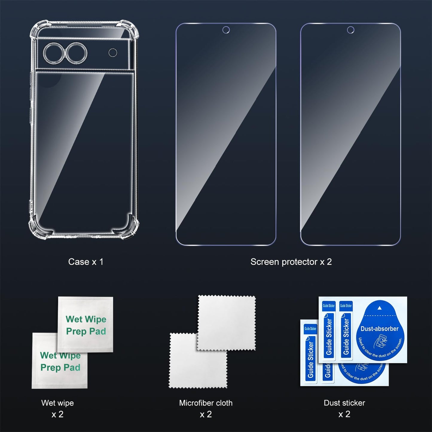 Tentoki Crystal Clear Protection Kit for Google Pixel 8a - Case + 2 HD Glass
