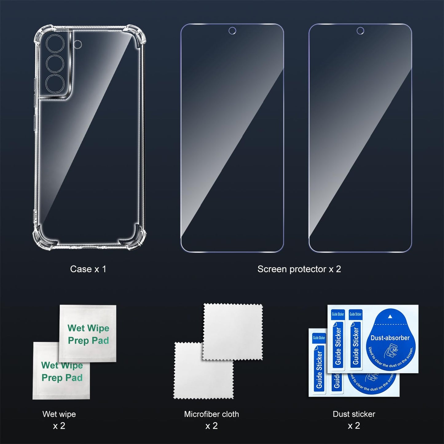 Tentoki Crystal Clear Protection Kit for Samsung Galaxy S21 FE 5G / 4G - Case + 2 HD Glass