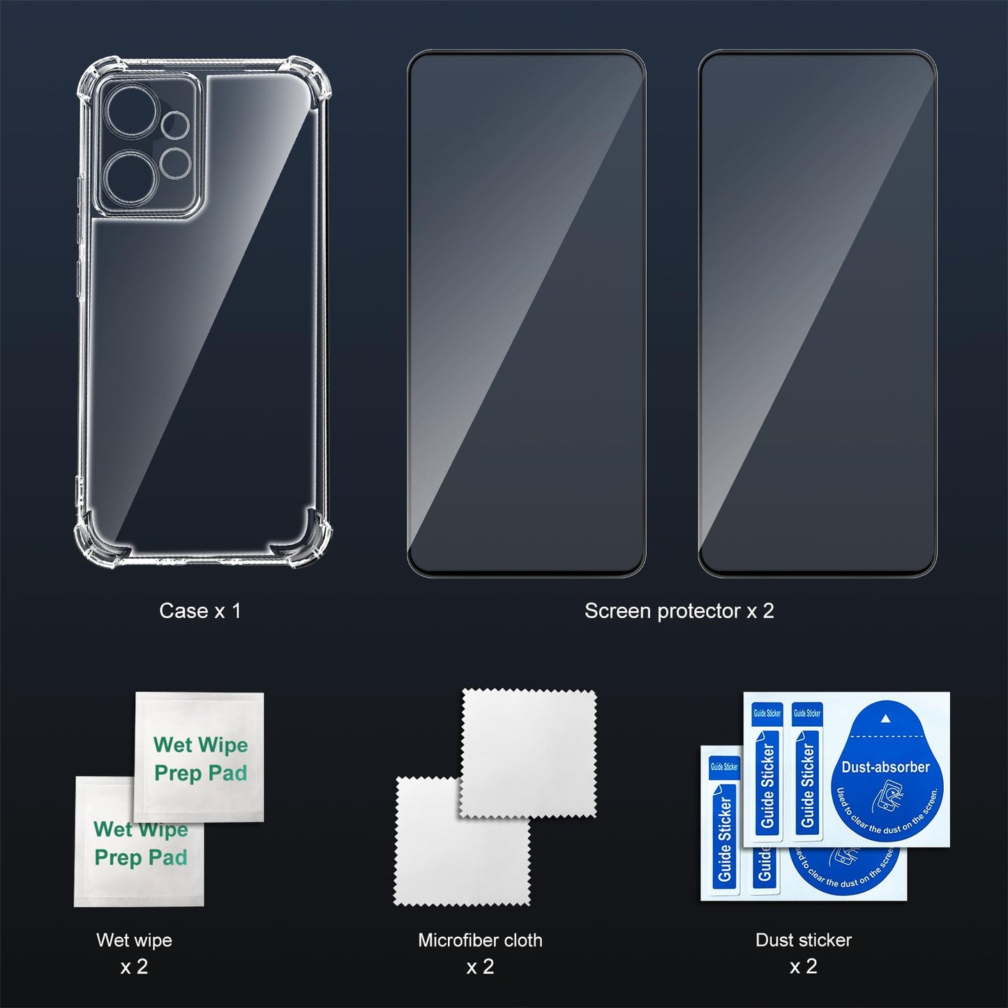 Tentoki Crystal Clear Protection Kit for Xiaomi Redmi Note 11 4G / Redmi Note 11S 4G - Case + 2 HD Glass