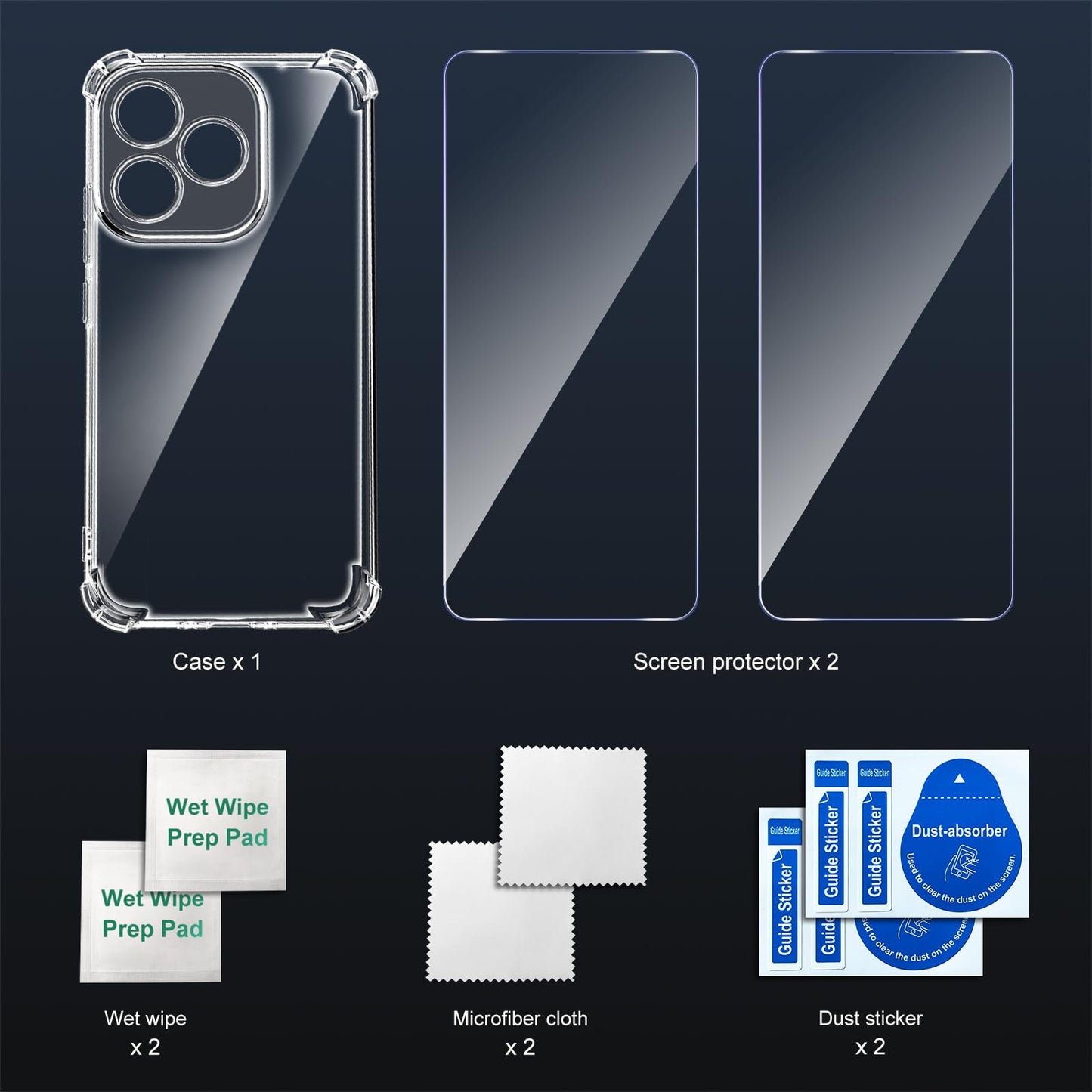 Tentoki Crystal Clear Protection Kit for Honor 400 Lite - Case + 2 HD Glass