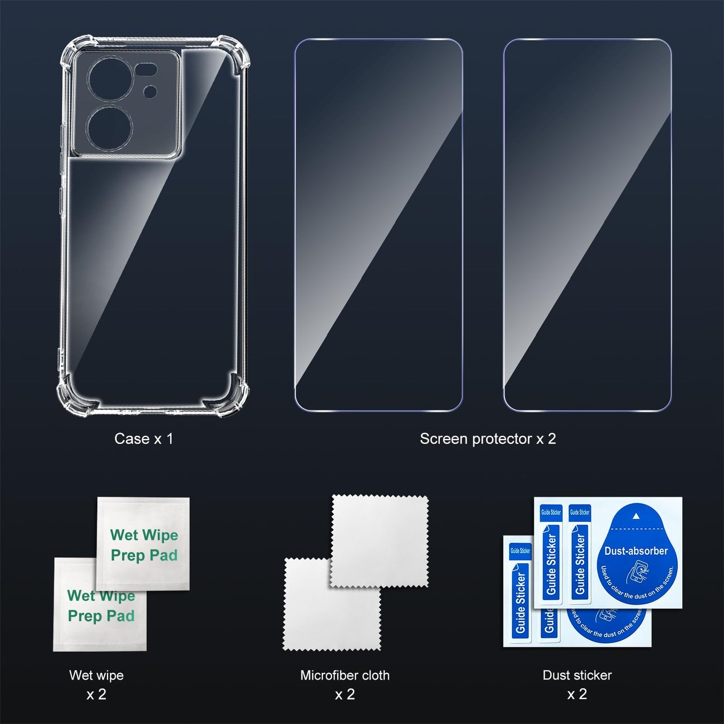 Tentoki Crystal Clear Protection Kit for Xiaomi 13T / Xiaomi 13T Pro - Case + 2 HD Glass