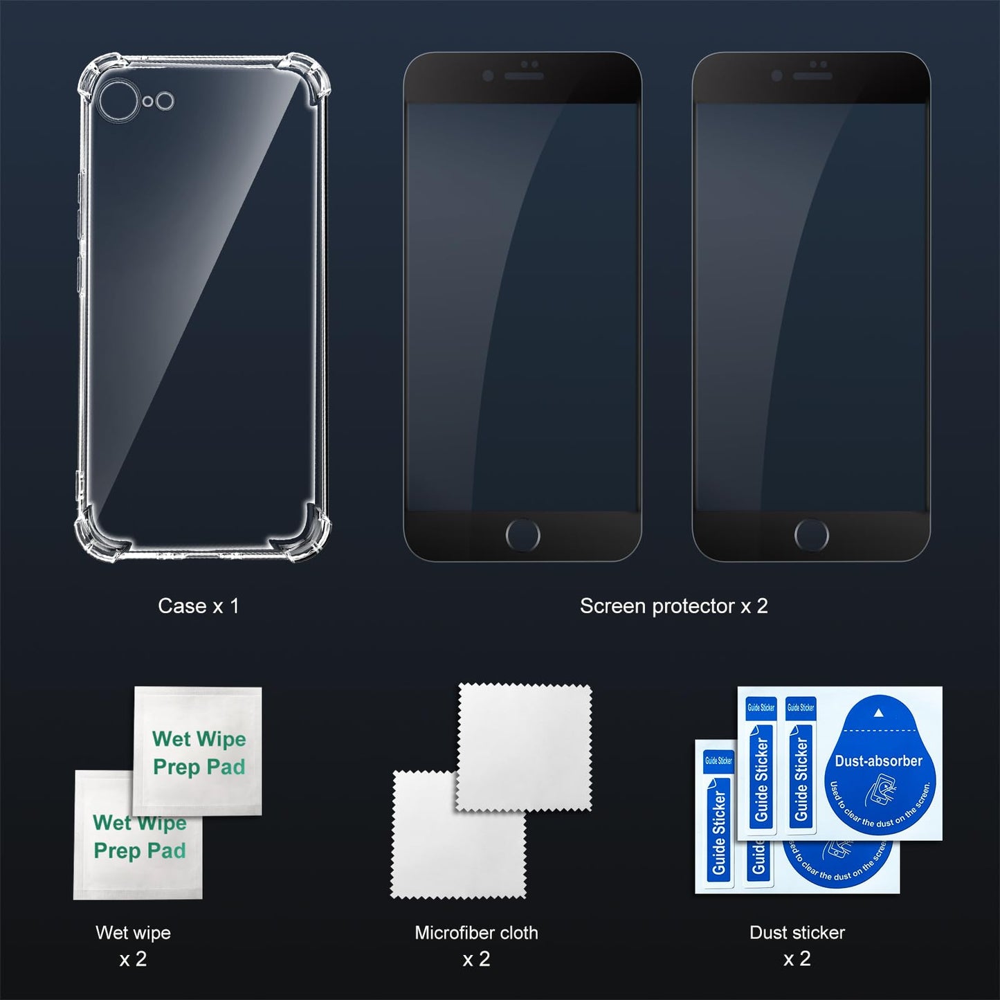 Tentoki Crystal Clear Protection Kit for iPhone SE 2020 / 2022 (iPhone SE 3 / 2)iPhone 7 / 8 - Case + 2 HD Glass