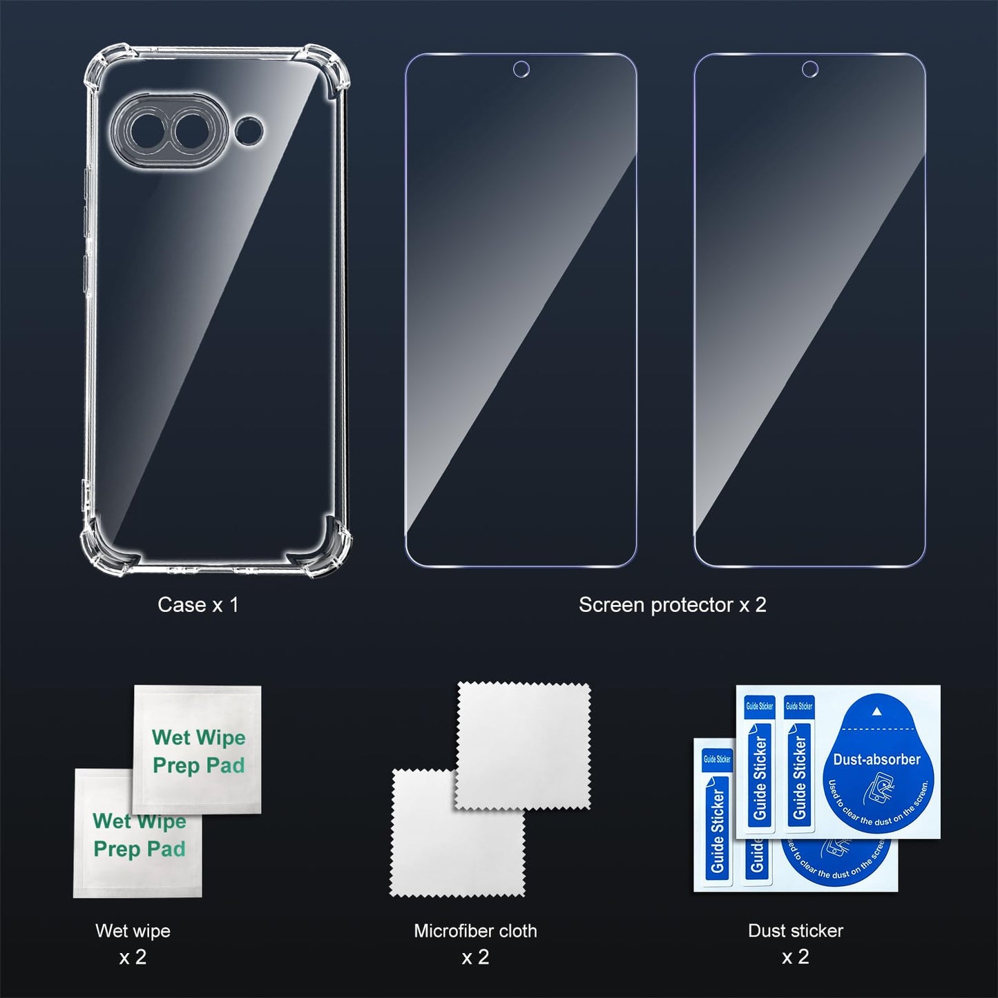 Tentoki Crystal Clear Protection Kit for Google Pixel 9A - Case + 2 HD Glass