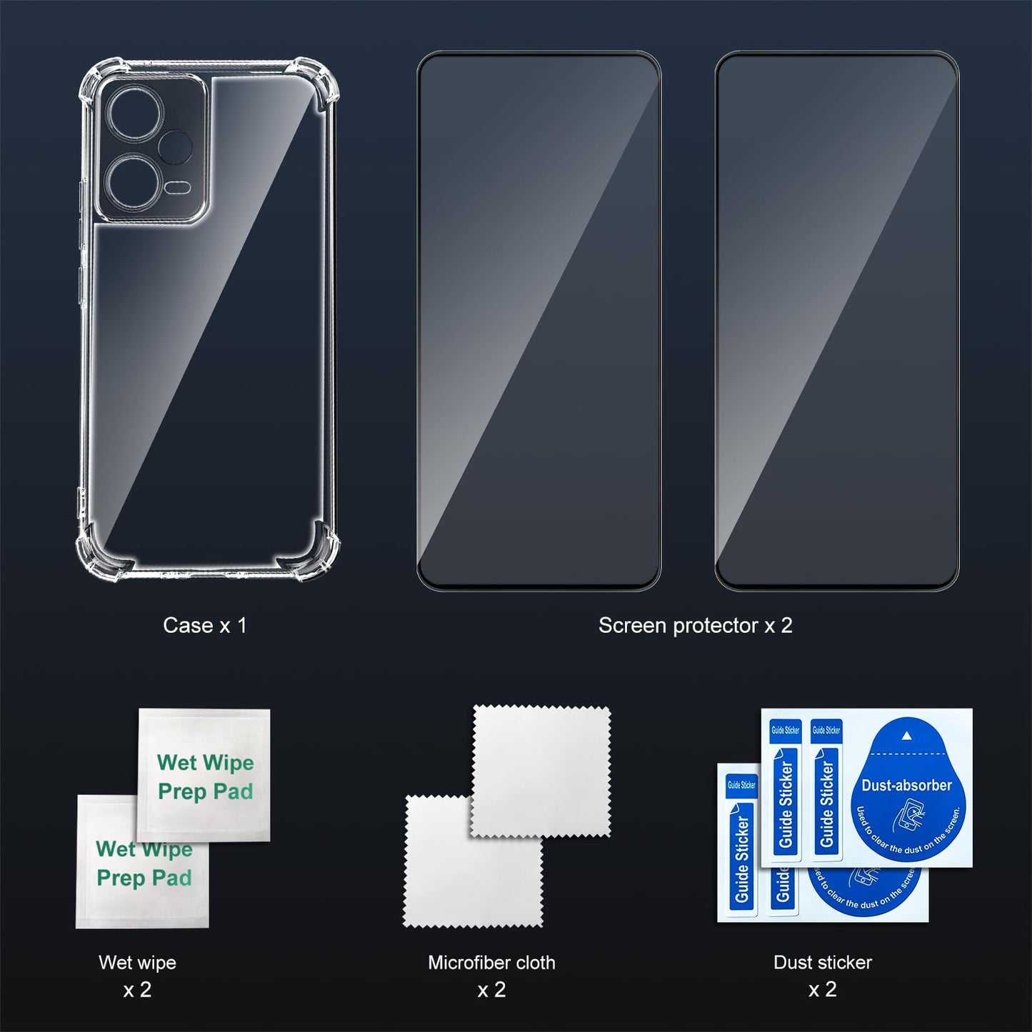 Tentoki Crystal Clear Protection Kit for Xiaomi Redmi Note 12 PRO 5G / Poco X5 Pro 5G - Case + 2 HD Glass