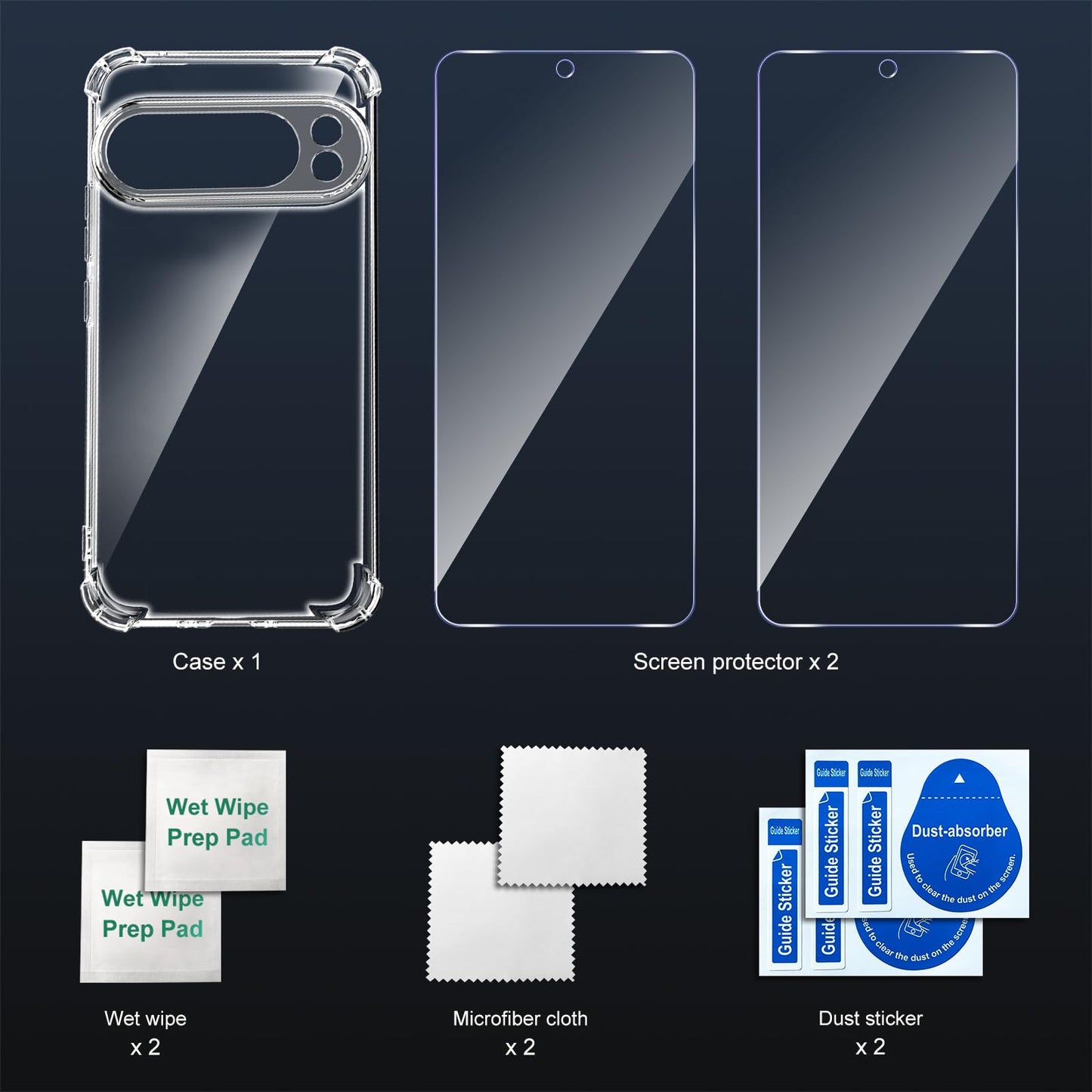Tentoki Crystal Clear Protection Kit for Google Pixel 10 Pro XL - Case + 2 HD Glass