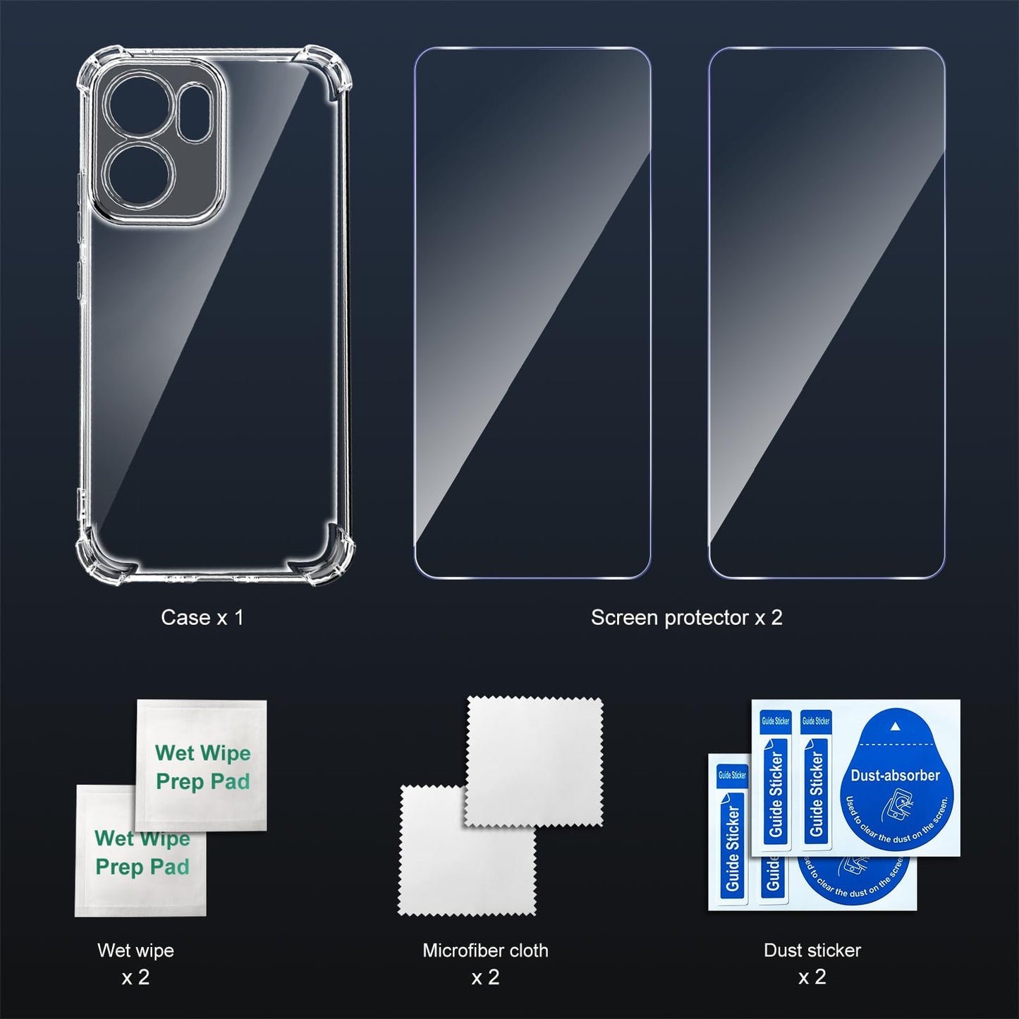 Tentoki Crystal Clear Protection Kit for OPPO Reno 13 FS 5G / 13 F 5G - Case + 2 HD Glass