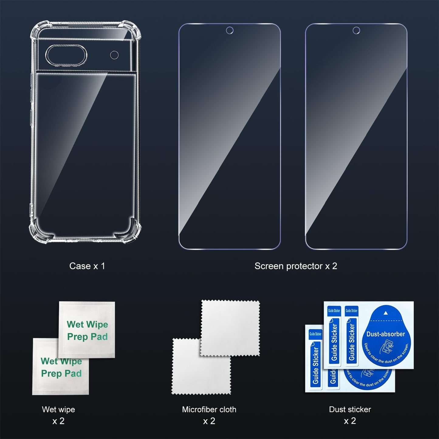 Tentoki Crystal Clear Protection Kit for Google Pixel 7a - Case + 2 HD Glass