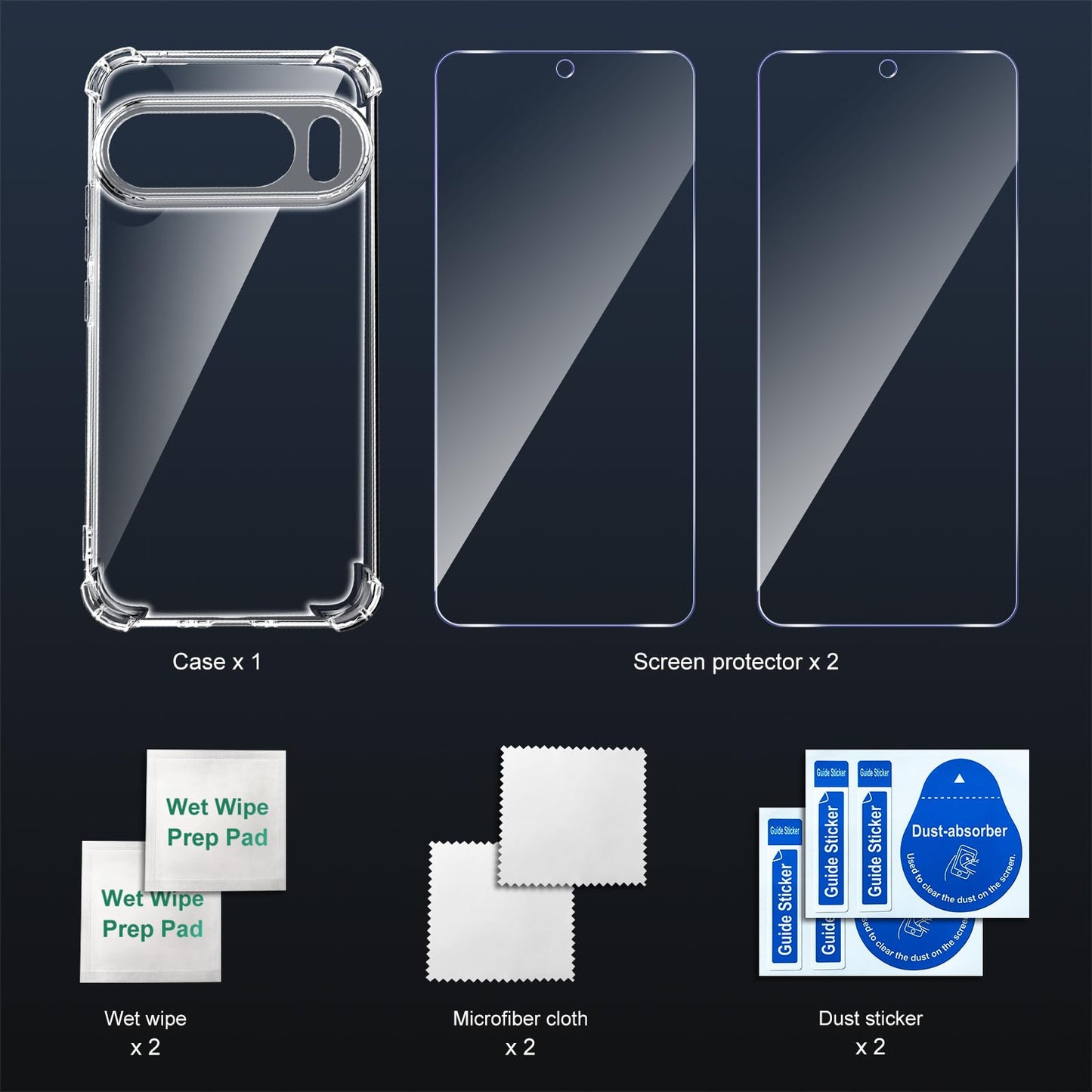 Tentoki Crystal Clear Protection Kit for Google Pixel 10 / 10 Pro - Case + 2 HD Glass