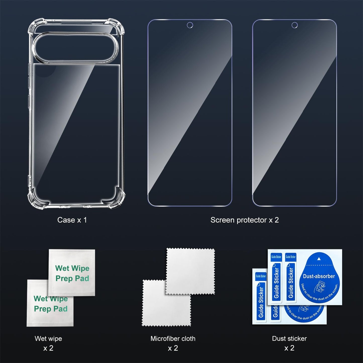 Tentoki Crystal Clear Protection Kit for Google Pixel 9 / 9 Pro - Case + 2 HD Glass