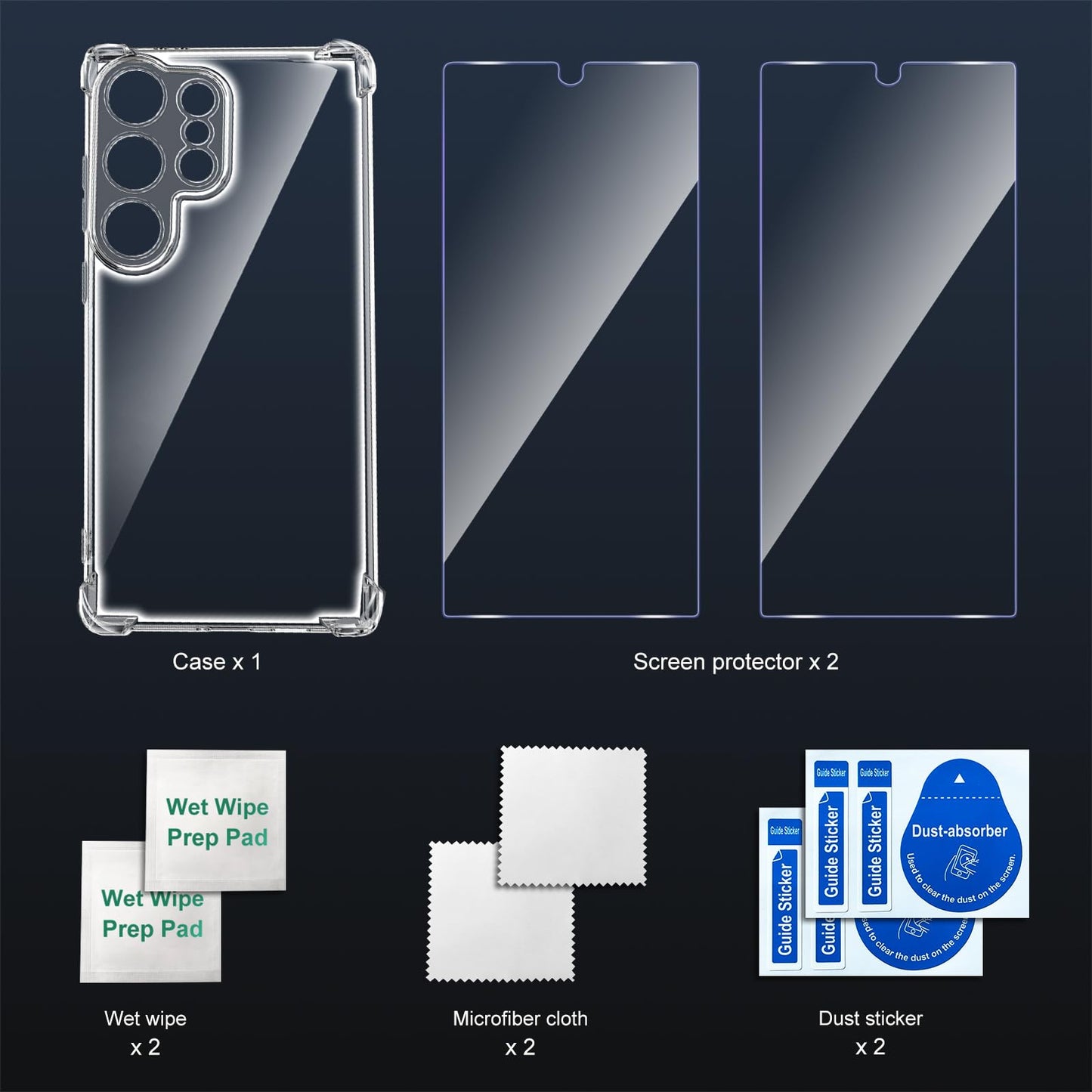 Tentoki Crystal Clear Protection Kit for Samsung Galaxy S25Ultra - Case + 2 HD Glass