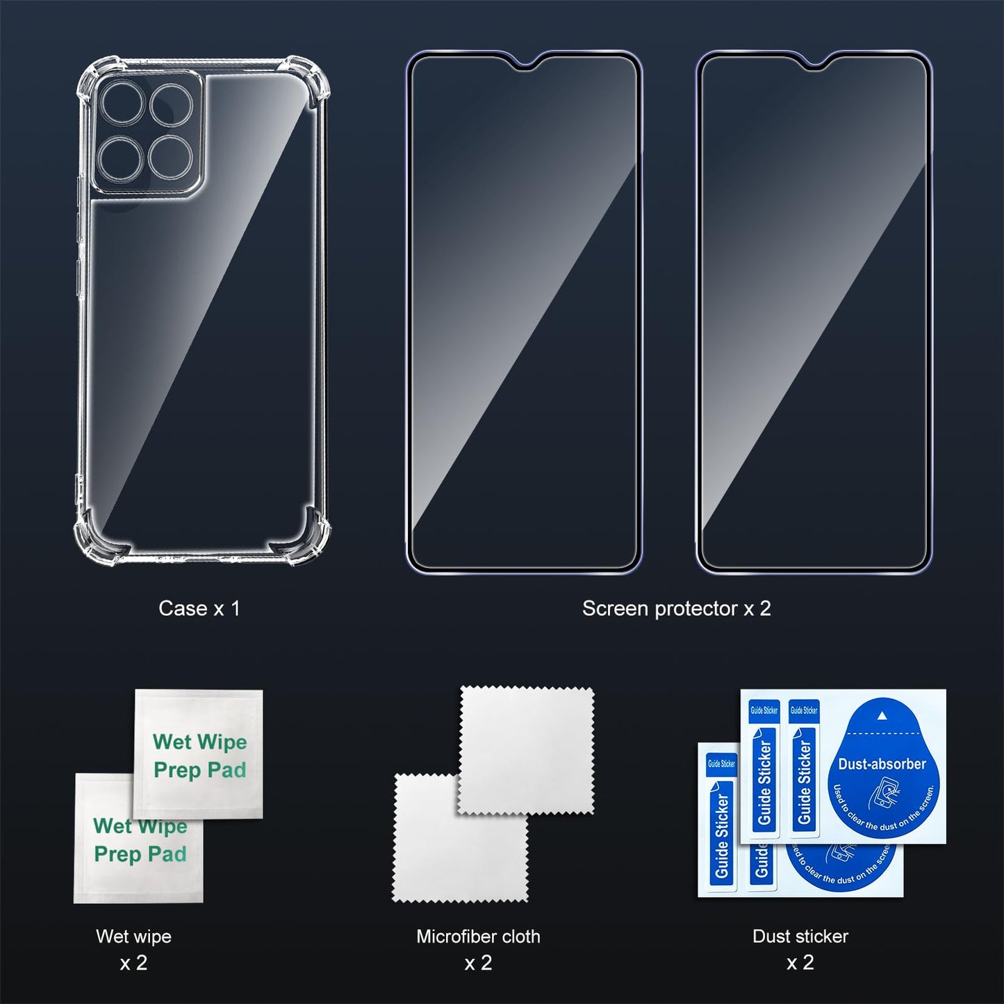 Tentoki Crystal Clear Protection Kit for Honor 70 Lite 5G / Honor X8 5G / Honor X6 5G - Case + 2 HD Glass