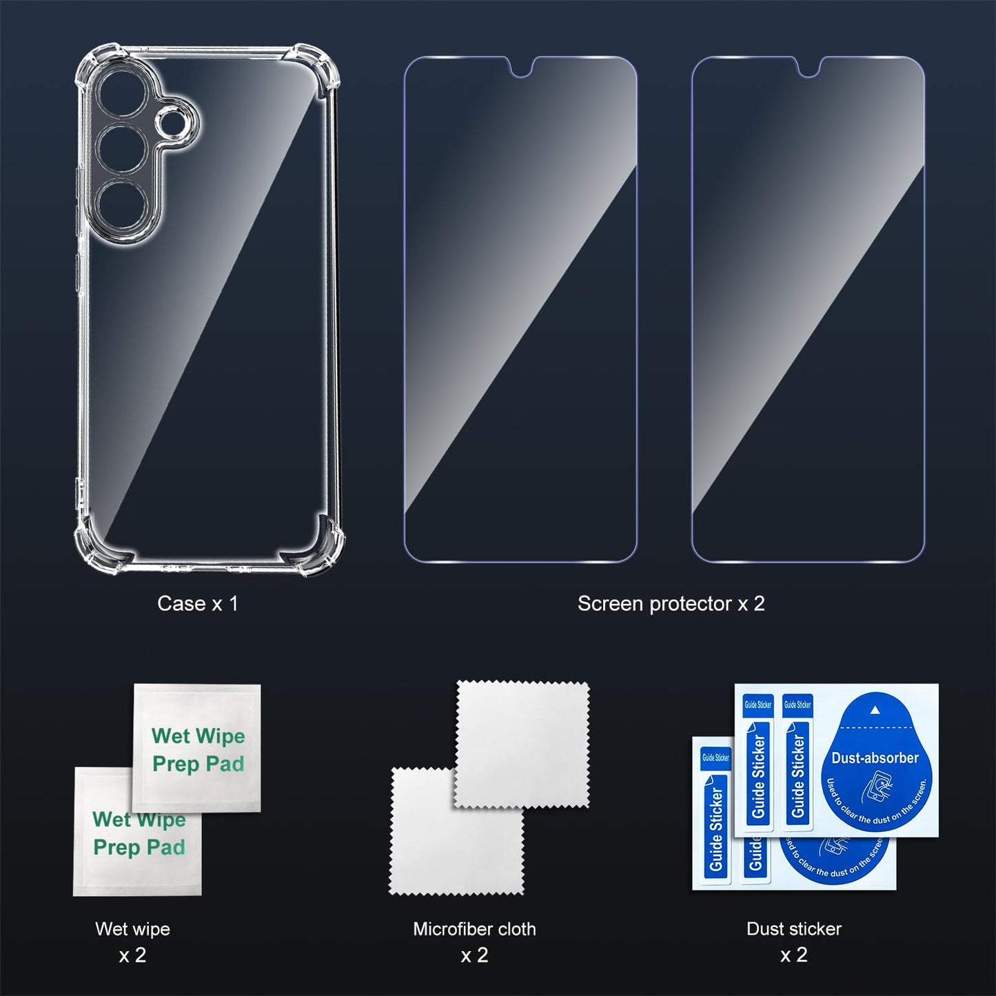 Tentoki Crystal Clear Protection Kit for Samsung Galaxy S25 - Case + 2 HD Glass