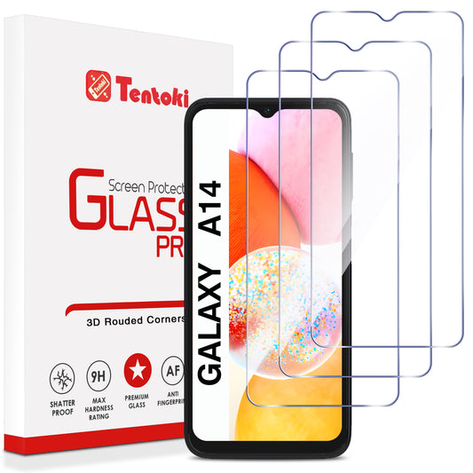 Tentoki 3 Pack Screen Protector for Samsung Galaxy A14 5G /4G 6.6 Inches, Tempered Glass Bubble-Free [0.26 mm] [Anti-Scratch, 9H Hardness] Ultra Transparent