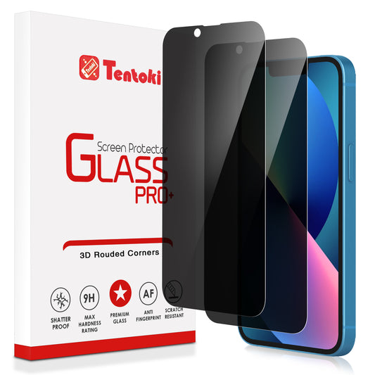 Tentoki Anti-Spy Tempered Glass for iPhone 13/13 Pro / 14 Screen Protector - Bubble Free - [2 Pack] [Full Coverage] Anti-Scratch, 9H Hardness