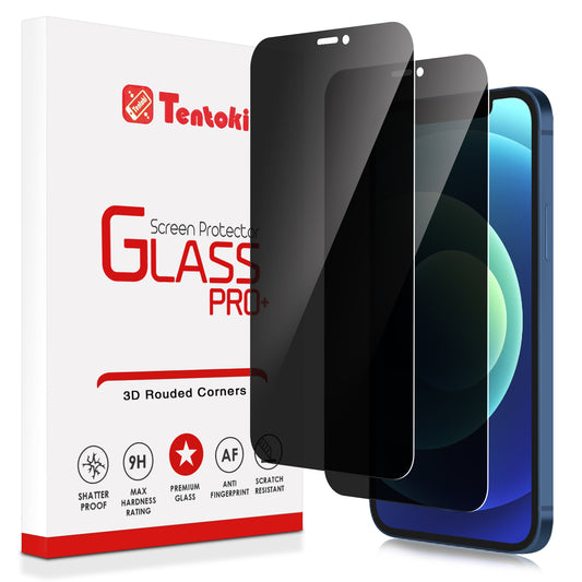 Tentoki Anti-Spy Tempered Glass for iPhone 12 and iPhone 12 Pro 6.1 Inch Screen Protector [2 Pack] Full Coverage, Anti-Scratch, 9H Hardness