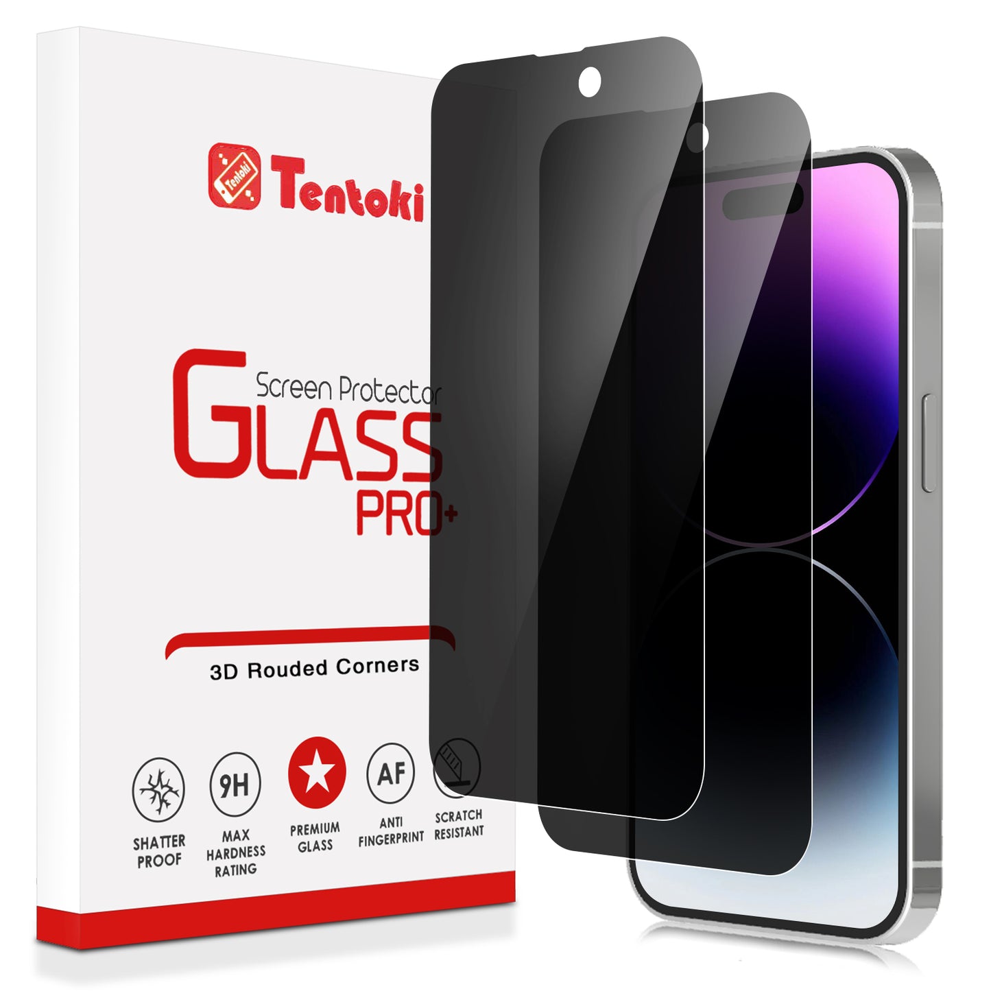 Tentoki Anti-Spy Tempered Glass for iPhone 14 Pro Max Screen Protector - Air Bubble Free - [Pack of 2]