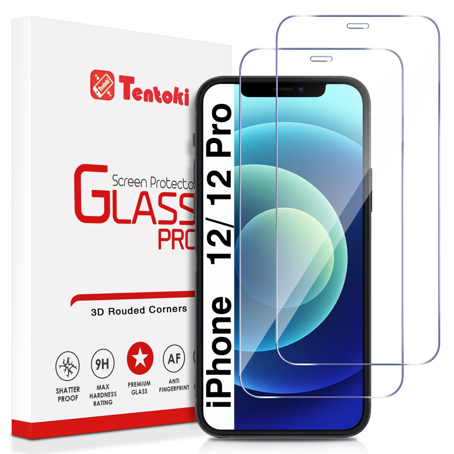 Tentoki Tempered Glass for iPhone 12 and iPhone 12 Pro 6.1 Inch [2 Pack] Screen Protector Glass - Air Bubble Free - [Anti-Scratch, 9H Hardness] Ultra Transparent