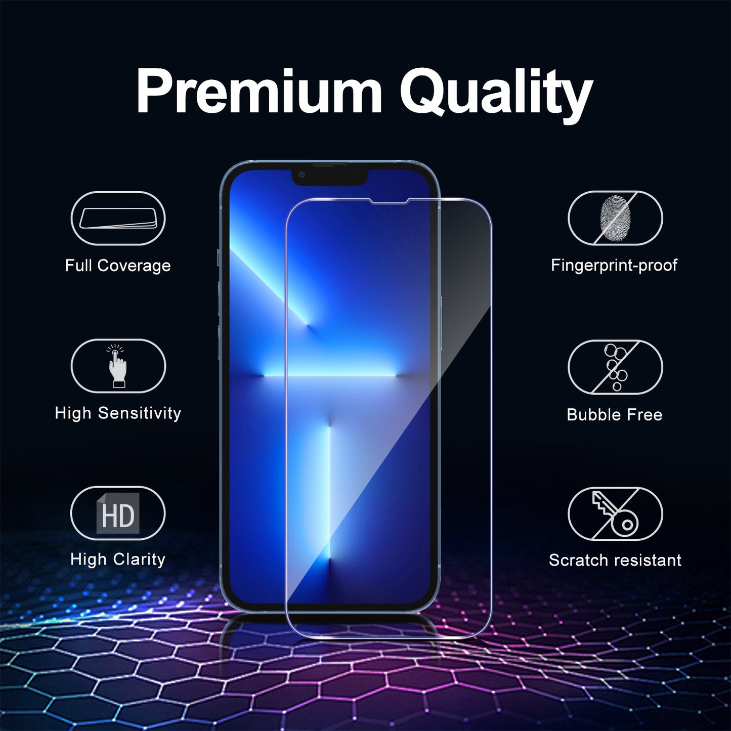 Tentoki Flash Fit Screen Protector for iPhone 13 Pro Max / 14 Plus armored protective glass (6.7 inches), 2 pieces protective film compatible with iPhone 13/13 Pro / 14, [Auto Dust-Elimination]