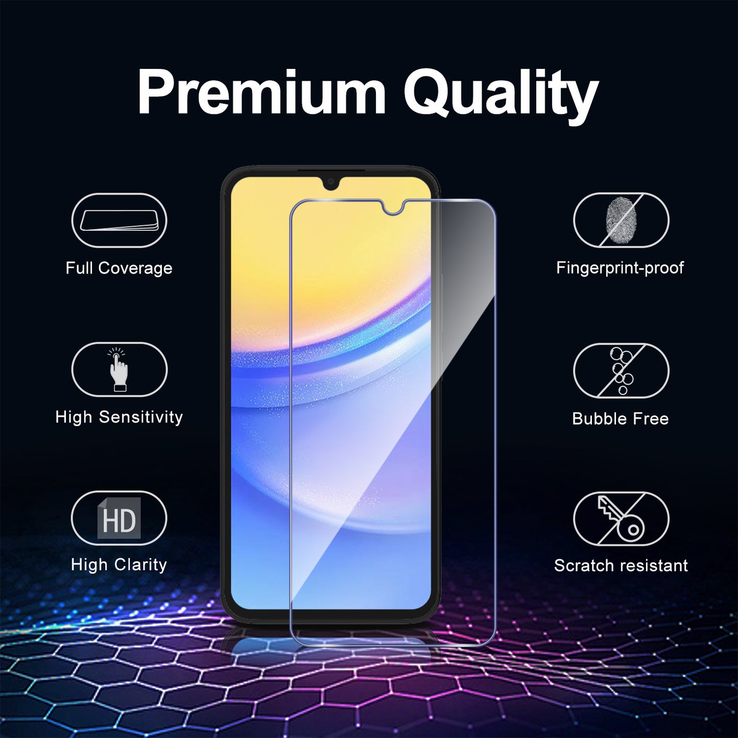 Tentoki 3 Pack Screen Protector for Samsung Galaxy A15 5G/4G 6,5 inches, Tempered Glass Bubble-Free [0.26 mm] [Anti-Scratch, 9H Hardness] Ultra Transparent