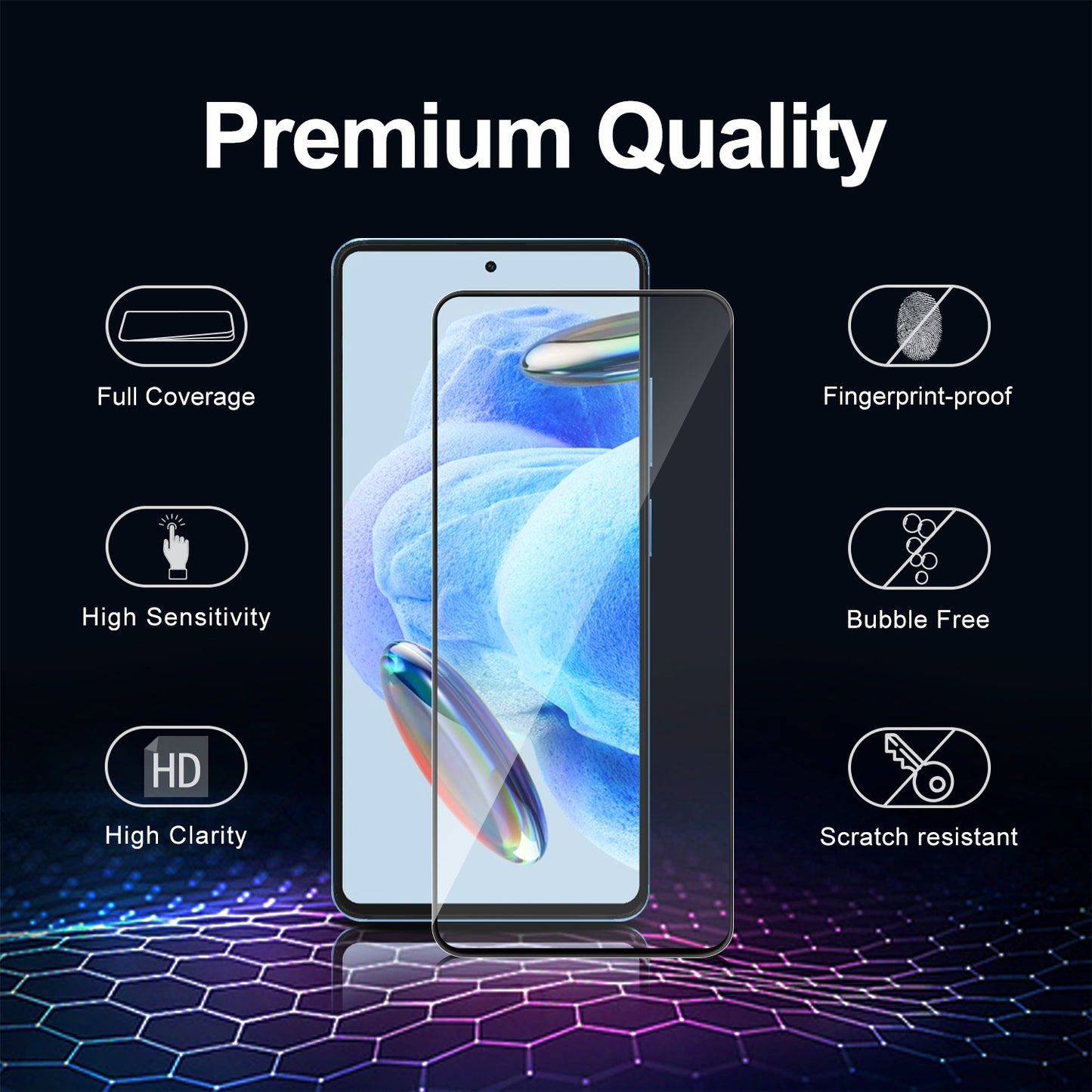 Tentoki Tempered Glass for Xiaomi Redmi Note 12 Pro 4G / 5G, Redmi Note 12 Pro+ and Poco X5 Pro 5G [2 Pack] Screen Protector Glass - Full Coverage - [Anti-Scratch, 9H Hardness] - Black