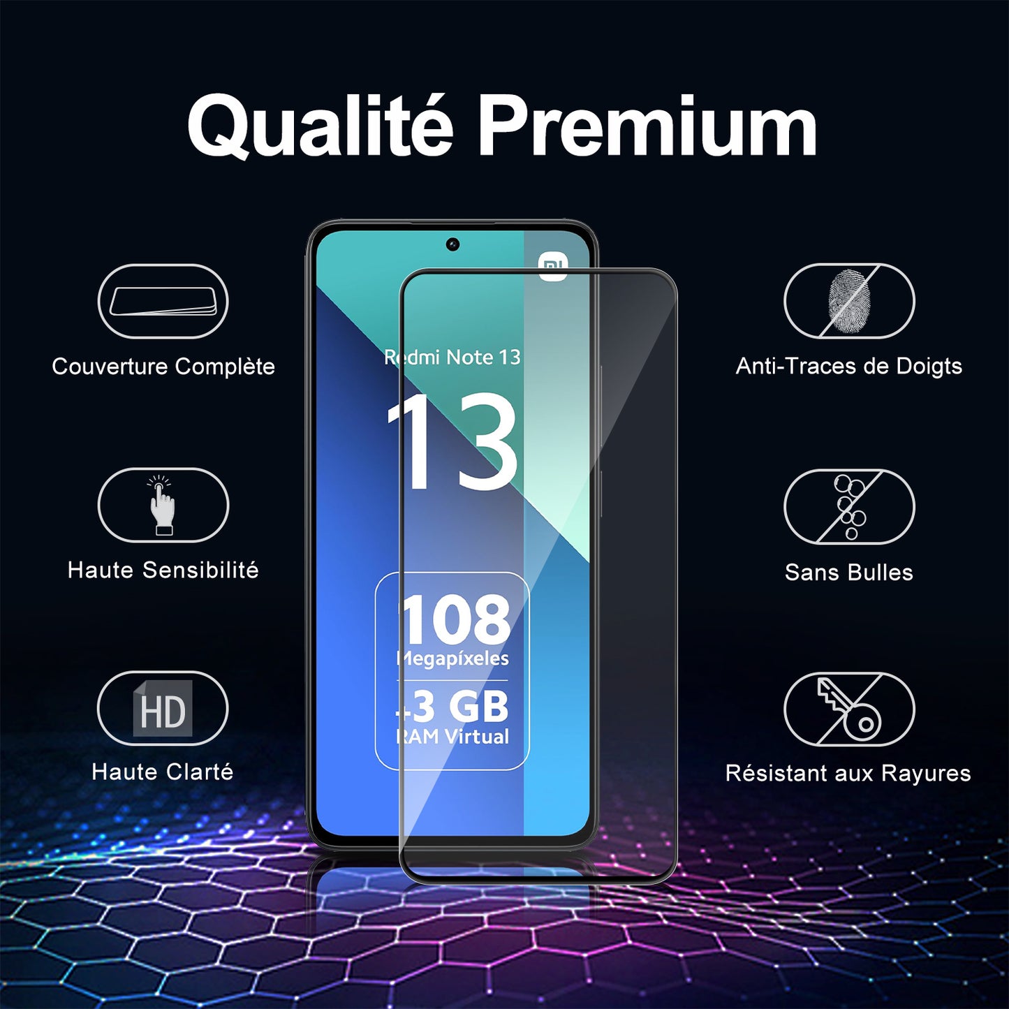 Tentoki Tempered Glass for Xiaomi Redmi Note 13 4G / 5G [2 Pack] Screen Protector Glass - Air Bubble Free - [0.26mm] [Anti Scratch, 9H Hardness] Ultra Transparent - Black