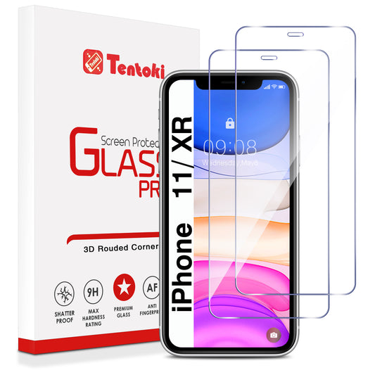 Tentoki Tempered Glass for iPhone 11 / iPhone XR [2 Pack] Screen Protector Glass - Bubble Free - [0.26mm] [Anti-Scratch, 9H Hardness] Ultra Transparent