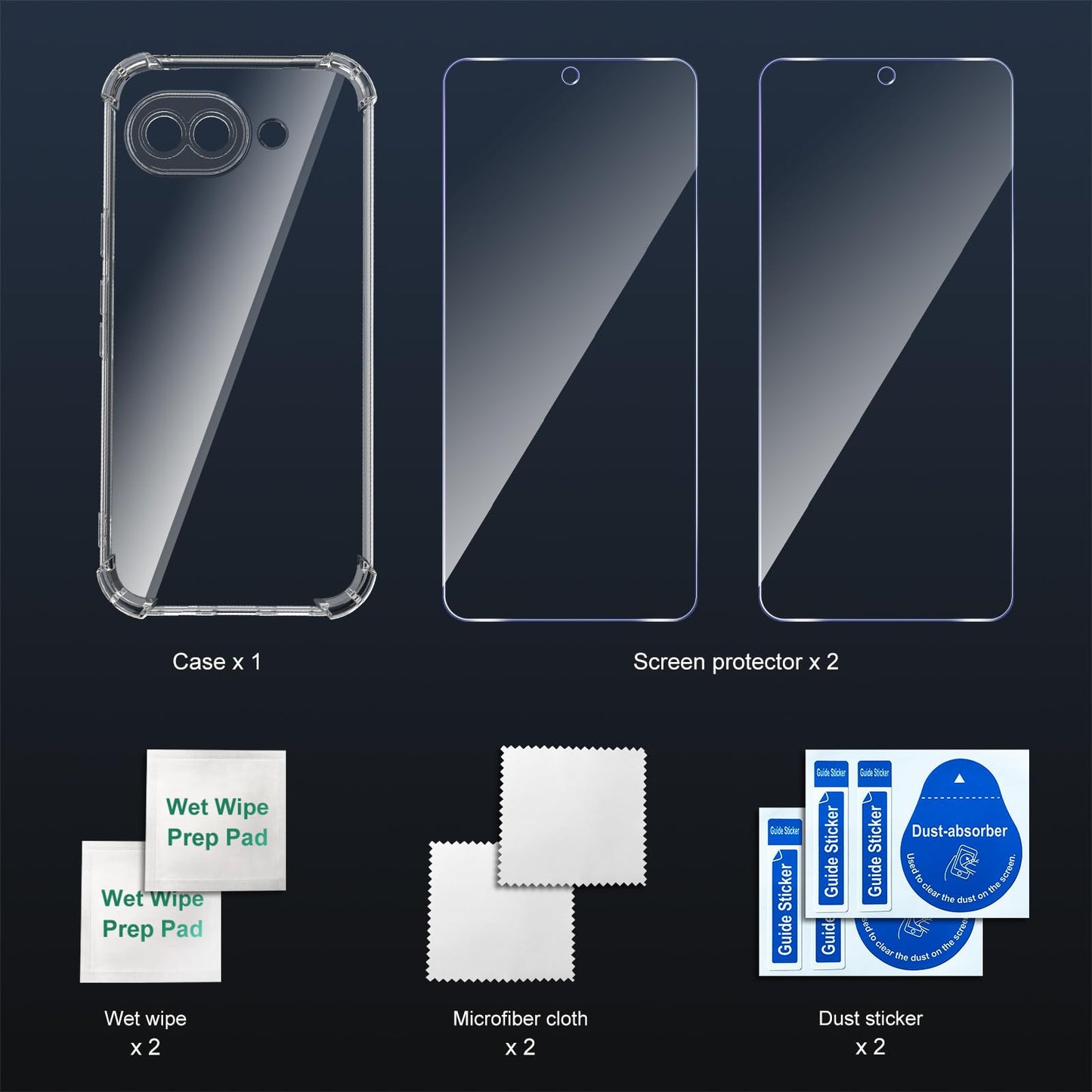 Tentoki Crystal Clear Protection Kit for Google Pixel 10a - Case + 2 HD Glass