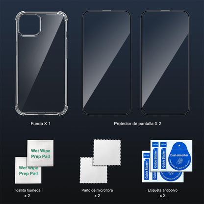 Tentoki Crystal Clear Protection Kit for iPhone 15 Plus - Case + 2 HD Glass