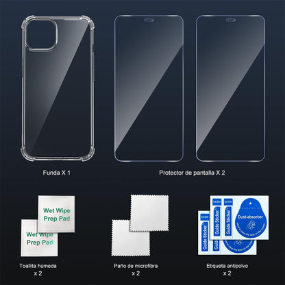 Tentoki Crystal Clear Protection Kit for iPhone 13 - Case + 2 HD Glass