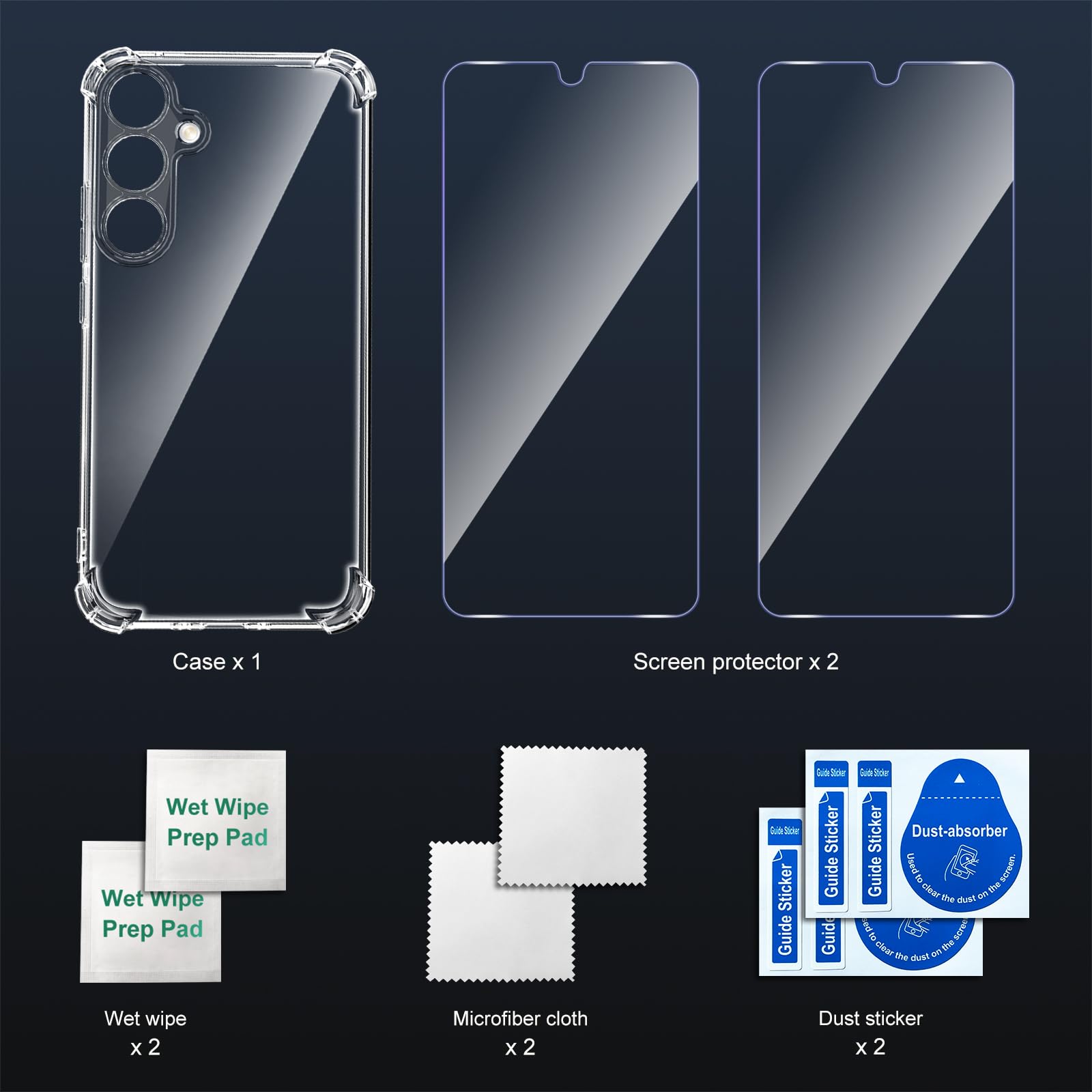 Tentoki Crystal Clear Protection Kit for Samsung Galaxy S24 5G - Case + 2 HD Glass