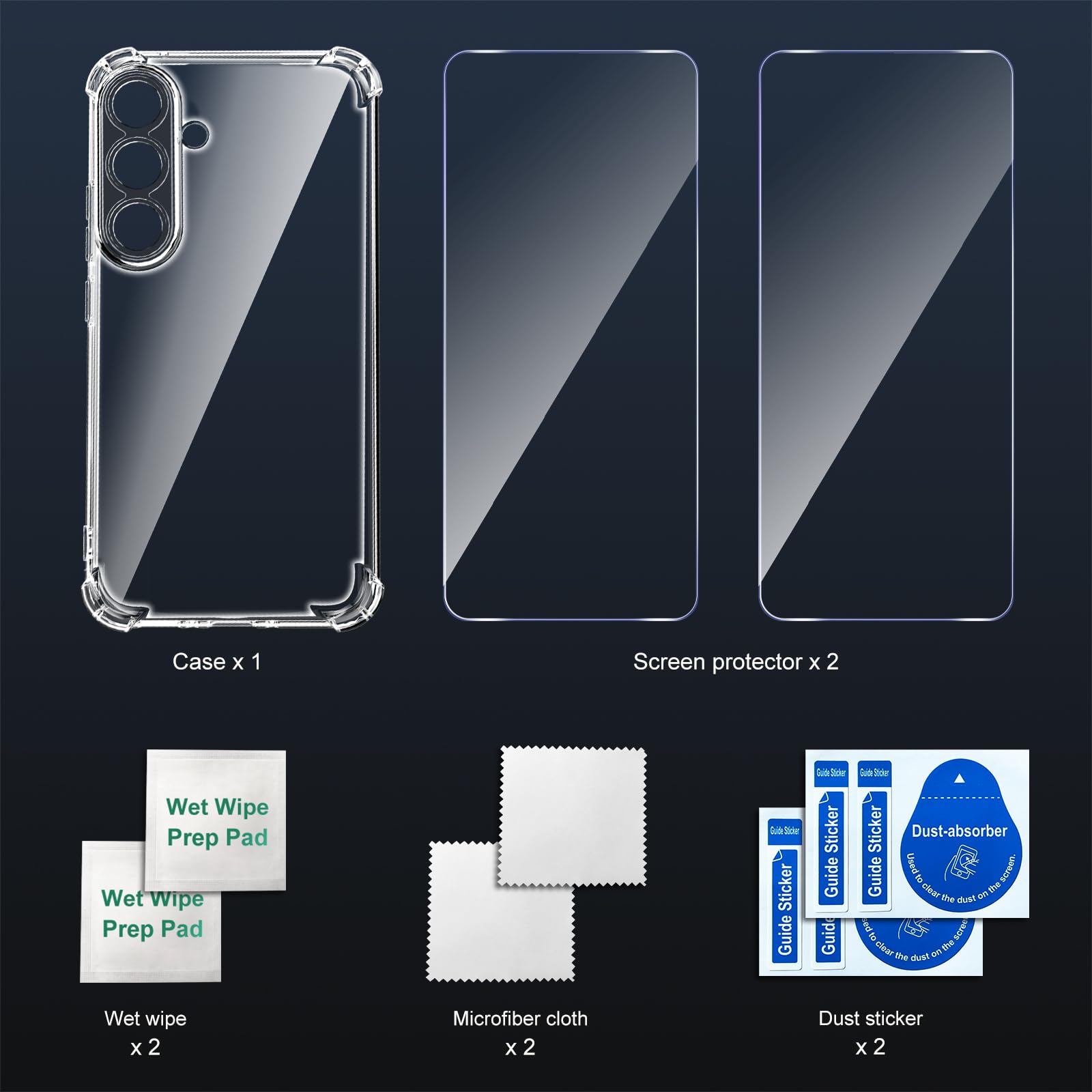Tentoki Crystal Clear Protection Kit for Samsung Galaxy S25 FE - Case + 2 HD Glass