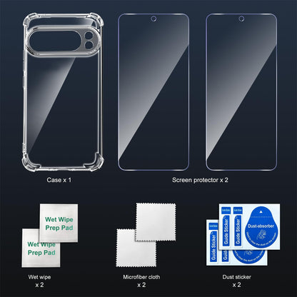 Tentoki Crystal Clear Protection Kit for Google Pixel 10 Pro XL - Case + 2 HD Glass