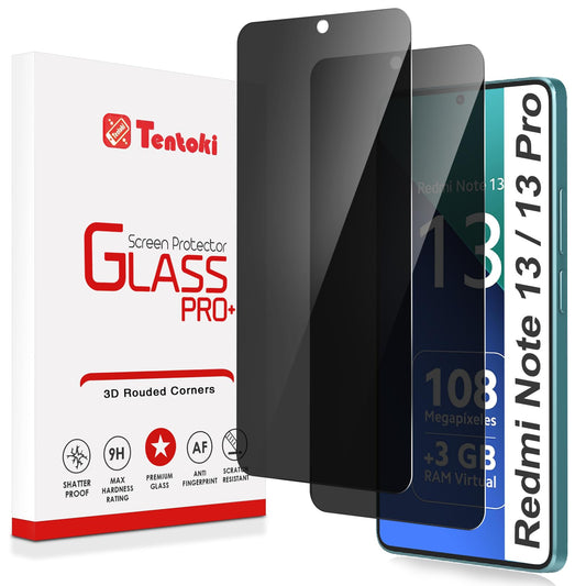 Tentoki Privacy Glass Screen Protector for Xiaomi Redmi Note 13 / 13 Pro 5G / 4G - 2 Pack