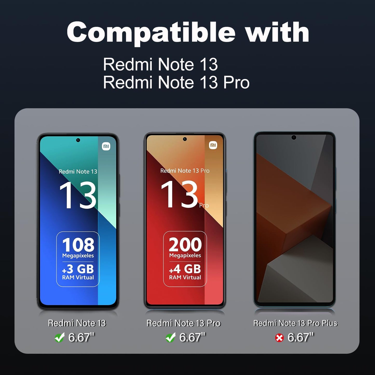 Tentoki Privacy Glass Screen Protector for Xiaomi Redmi Note 13 / 13 Pro 5G / 4G - 2 Pack