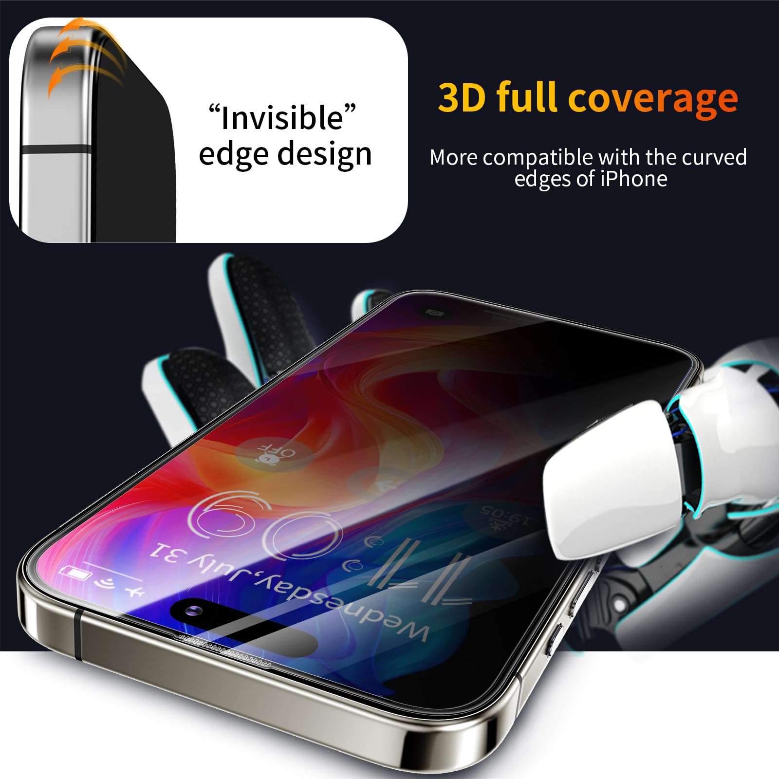 Tentoki Flash Fit Classic Privacy Glass for iPhone 15 Pro Max - 2 Pack