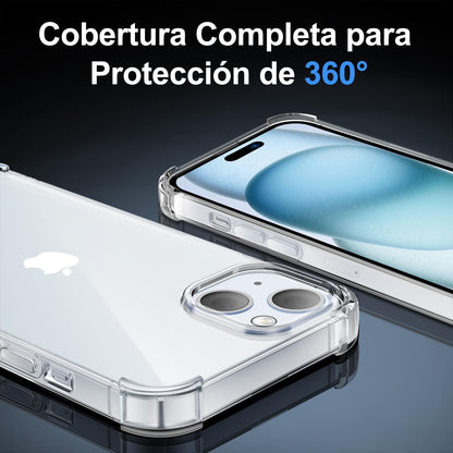 Tentoki Crystal Clear Protection Kit for iPhone 15 Plus - Case + 2 HD Glass