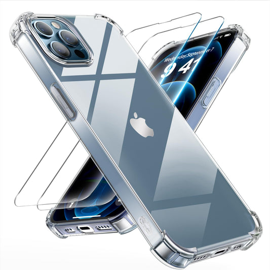 Tentoki Crystal Clear Protection Kit for iPhone 12 Pro - Case + 2 HD Glass