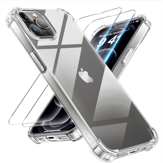 Tentoki Crystal Clear Protection Kit for iPhone 12 Pro Max - Case + 2 HD Glass