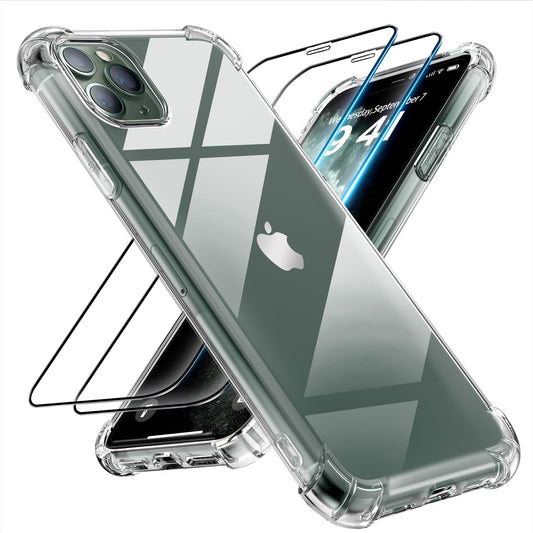 Tentoki Crystal Clear Protection Kit for iPhone 11 Pro - Case + 2 HD Glass