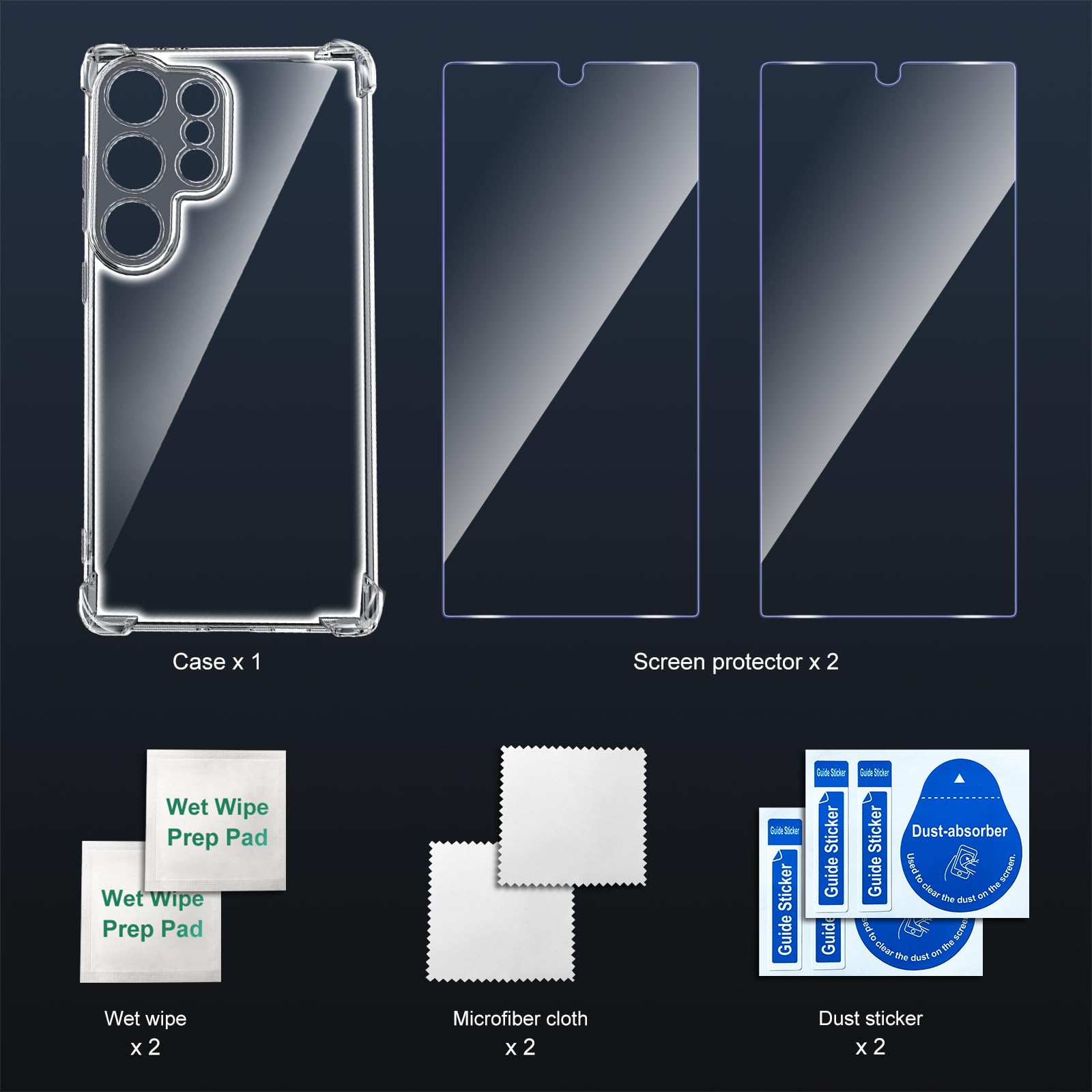 Tentoki Crystal Clear Protection Kit for Samsung Galaxy S25Ultra - Case + 2 HD Glass