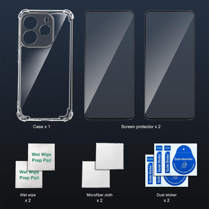 Tentoki Crystal Clear Protection Kit for Xiaomi Redmi Note 14 5G-162,4 mm* 75,7 mm* 7,99 mm， 190 g - Case + 2 HD Glass