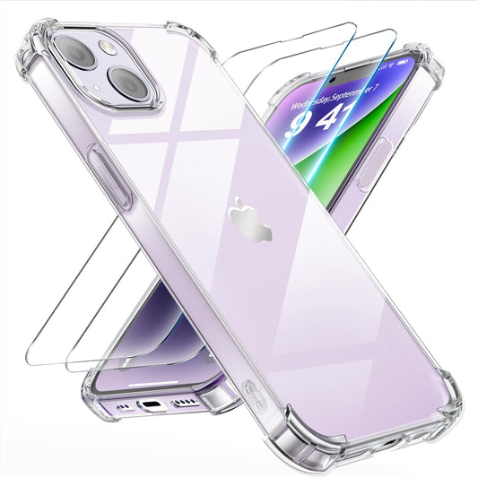 Tentoki Crystal Clear Protection Kit for iPhone 14 Plus - Case + 2 HD Glass