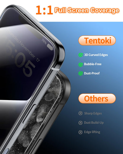 Tentoki Flash Fit Pro Premium Privacy Glass for iPhone 13 / 13 Pro / 14 - 2 Pack