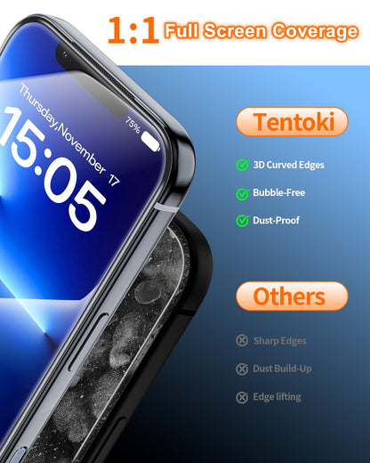 Tentoki Flash Fit Pro Premium HD Clear Glass for iPhone 13 / 13 Pro / 14 - 2 Pack