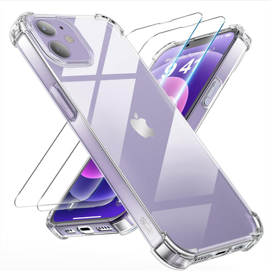 Tentoki Crystal Clear Protection Kit for iPhone 12 Mini - Case + 2 HD Glass