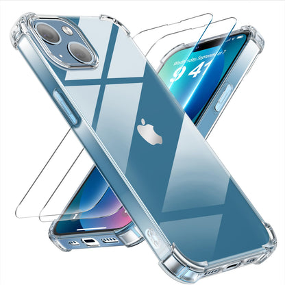 Tentoki Crystal Clear Protection Kit for iPhone 13 - Case + 2 HD Glass