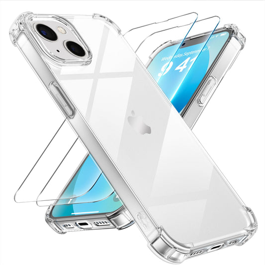 Tentoki Crystal Clear Protection Kit for iPhone 13 Mini - Case + 2 HD Glass