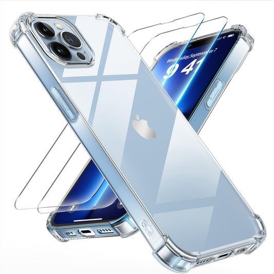 Tentoki Crystal Clear Protection Kit for iPhone 13 Pro Max - Case + 2 HD Glass
